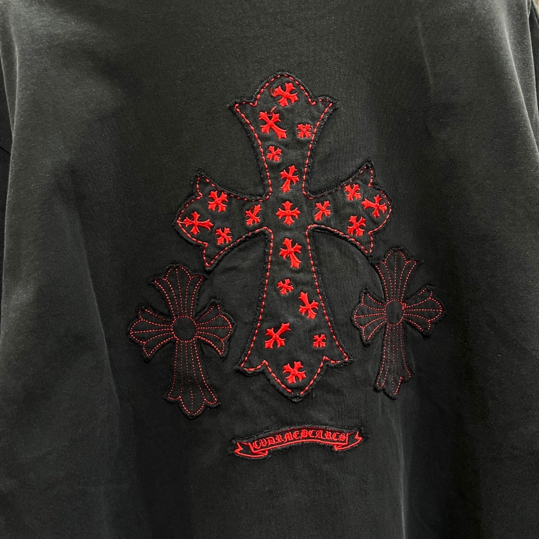 Chrome Hearts 克罗心 红色十字架绣花圆领短袖 T恤 黑色 A0