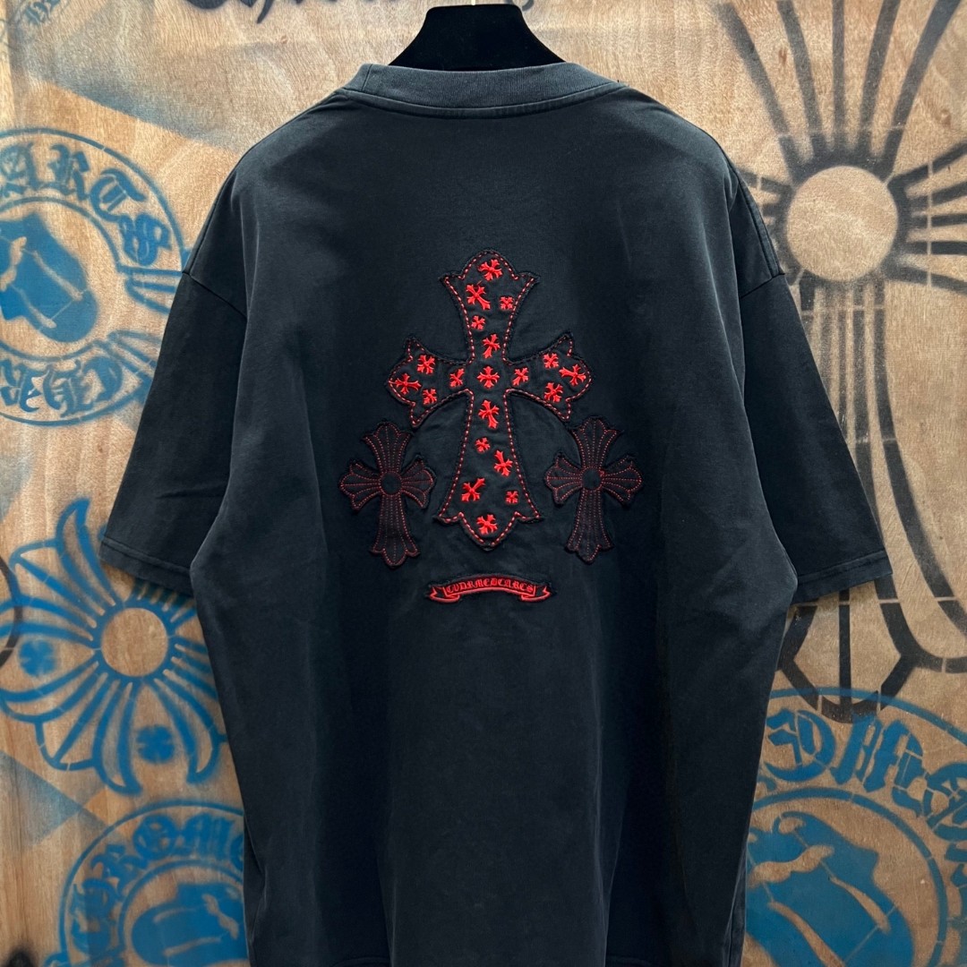 Chrome Hearts 克罗心 红色十字架绣花圆领短袖 T恤 黑色 A0