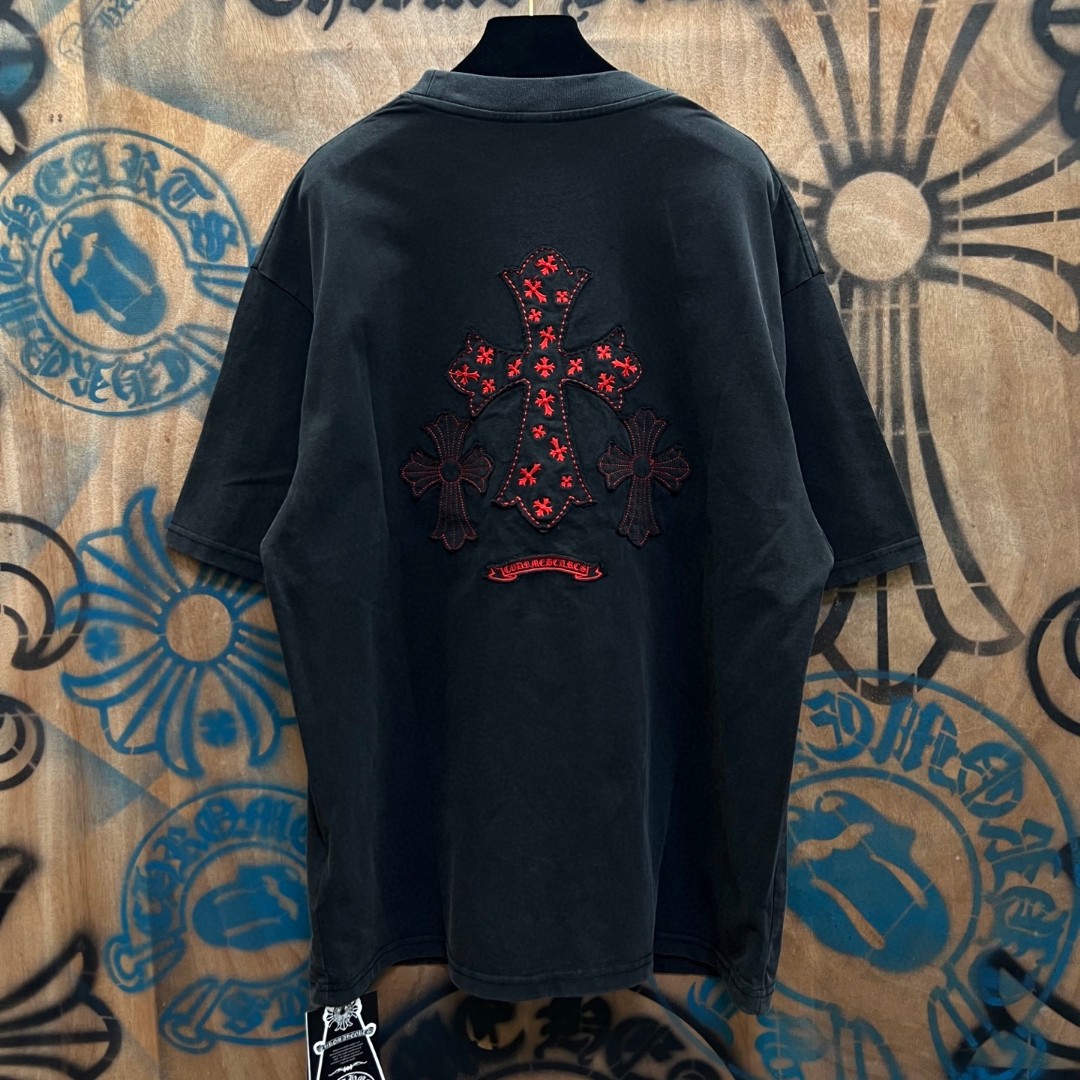 Chrome Hearts 克罗心 红色十字架绣花圆领短袖 T恤 黑色 A0