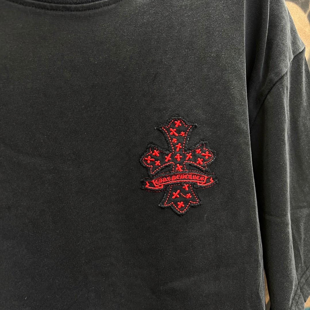 Chrome Hearts 克罗心 红色十字架绣花圆领短袖 T恤 黑色 A0
