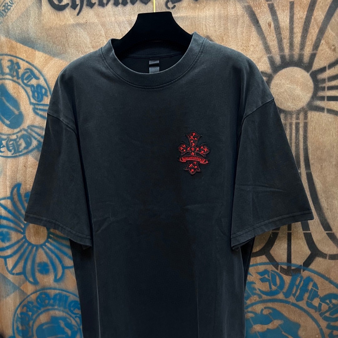Chrome Hearts 克罗心 红色十字架绣花圆领短袖 T恤 黑色 A0