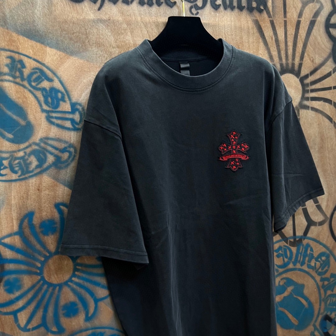 Chrome Hearts 克罗心 红色十字架绣花圆领短袖 T恤 黑色 A0