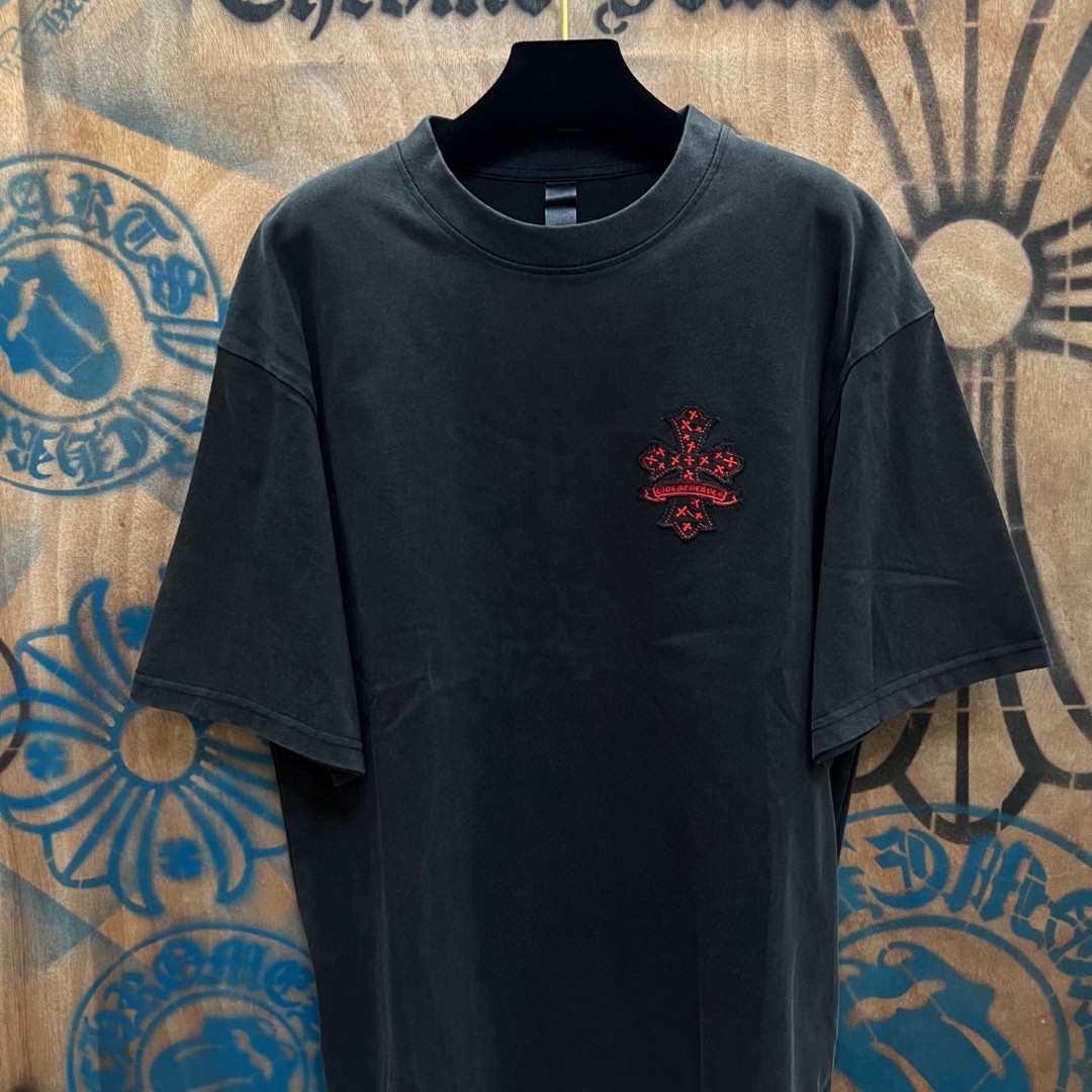 Chrome Hearts 克罗心 红色十字架绣花圆领短袖 T恤 黑色 A0
