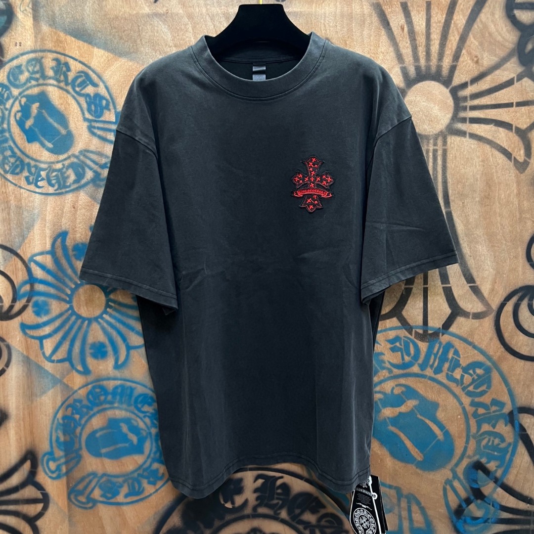 Chrome Hearts 克罗心 红色十字架绣花圆领短袖 T恤 黑色 A0