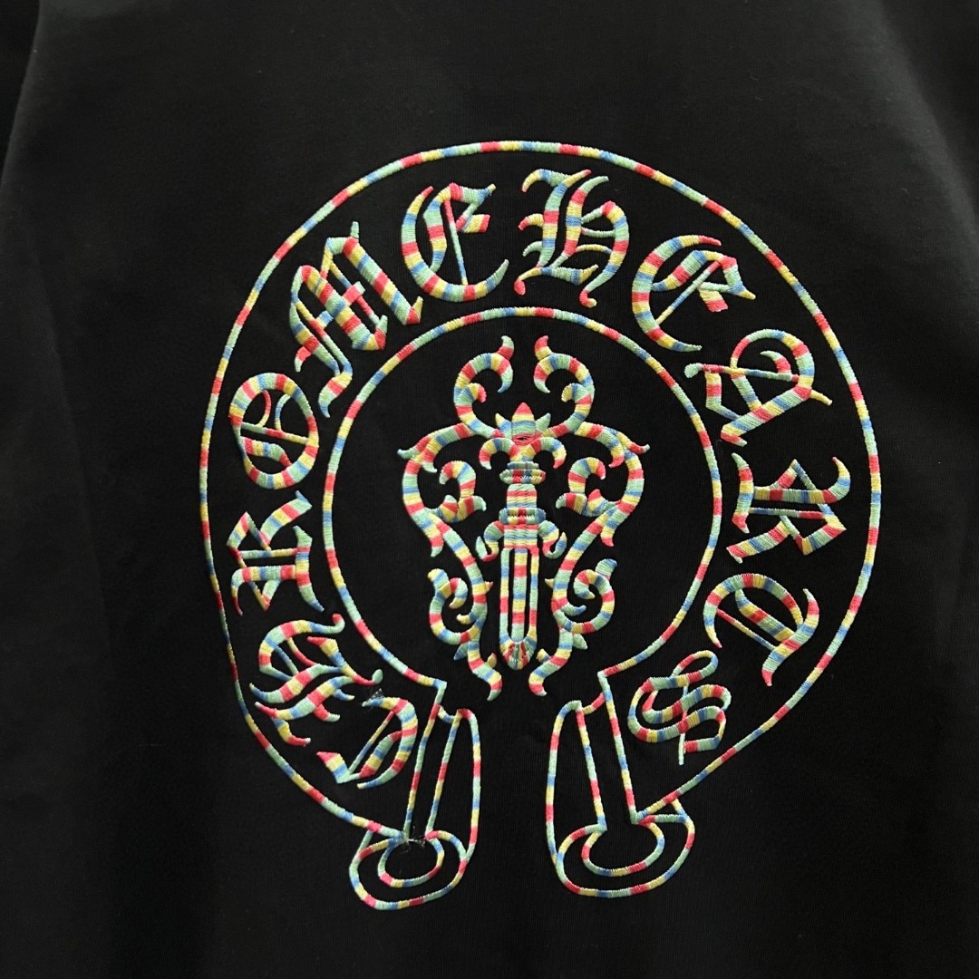 Chrome Hearts 克罗心 彩色马蹄绣花圆领短袖 T恤 黑色 A0