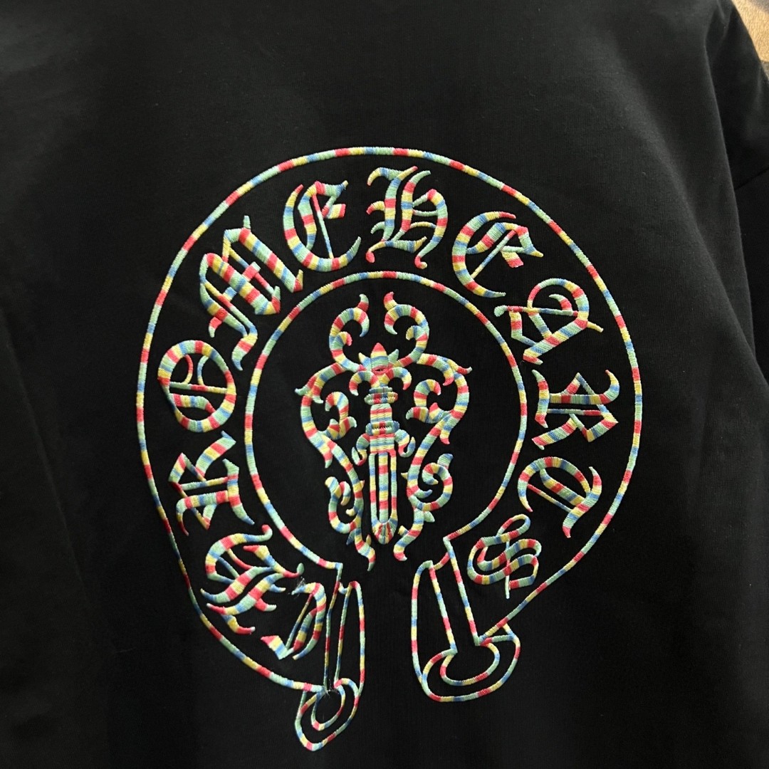 Chrome Hearts 克罗心 彩色马蹄绣花圆领短袖 T恤 黑色 A0