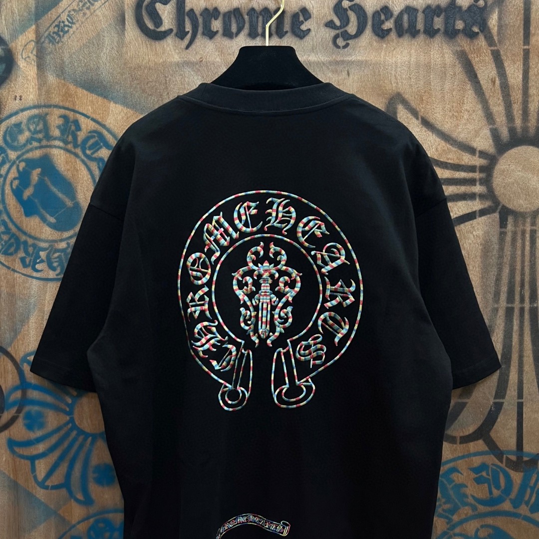 Chrome Hearts 克罗心 彩色马蹄绣花圆领短袖 T恤 黑色 A0