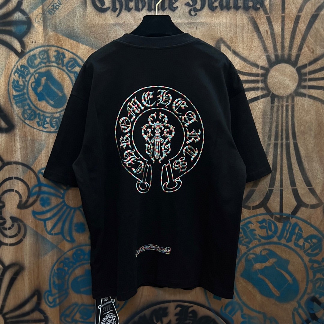 Chrome Hearts 克罗心 彩色马蹄绣花圆领短袖 T恤 黑色 A0