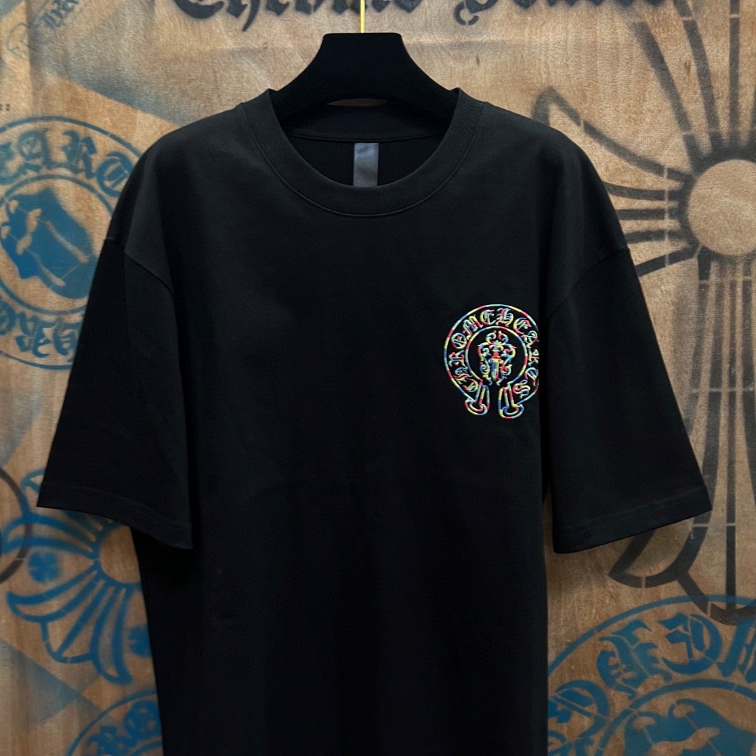 Chrome Hearts 克罗心 彩色马蹄绣花圆领短袖 T恤 黑色 A0