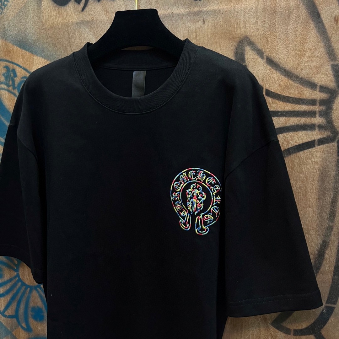 Chrome Hearts 克罗心 彩色马蹄绣花圆领短袖 T恤 黑色 A0