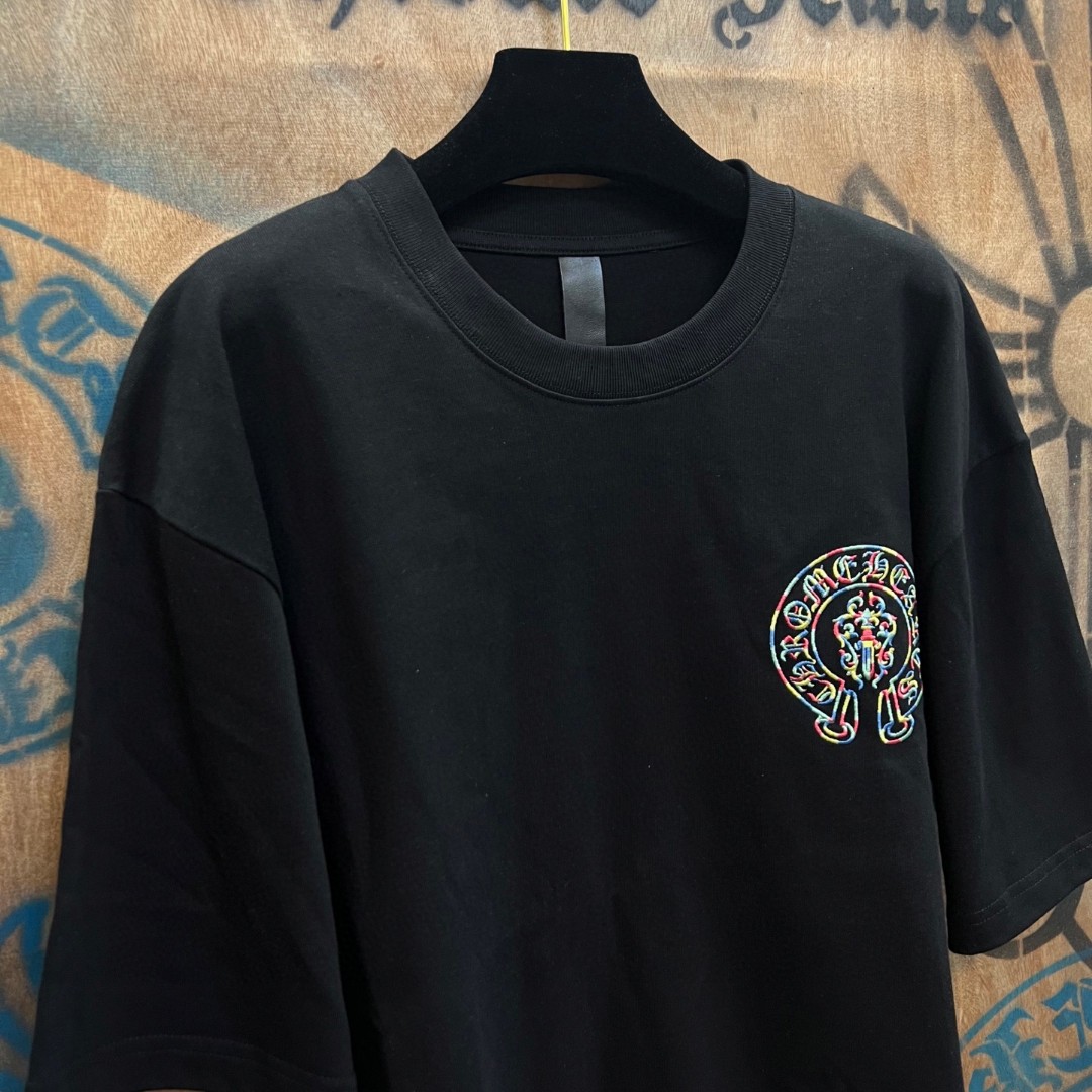 Chrome Hearts 克罗心 彩色马蹄绣花圆领短袖 T恤 黑色 A0
