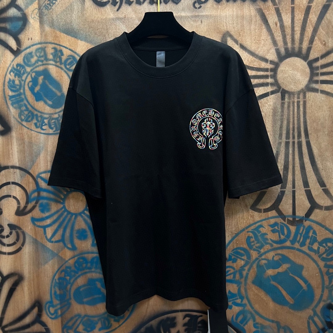 Chrome Hearts 克罗心 彩色马蹄绣花圆领短袖 T恤 黑色 A0