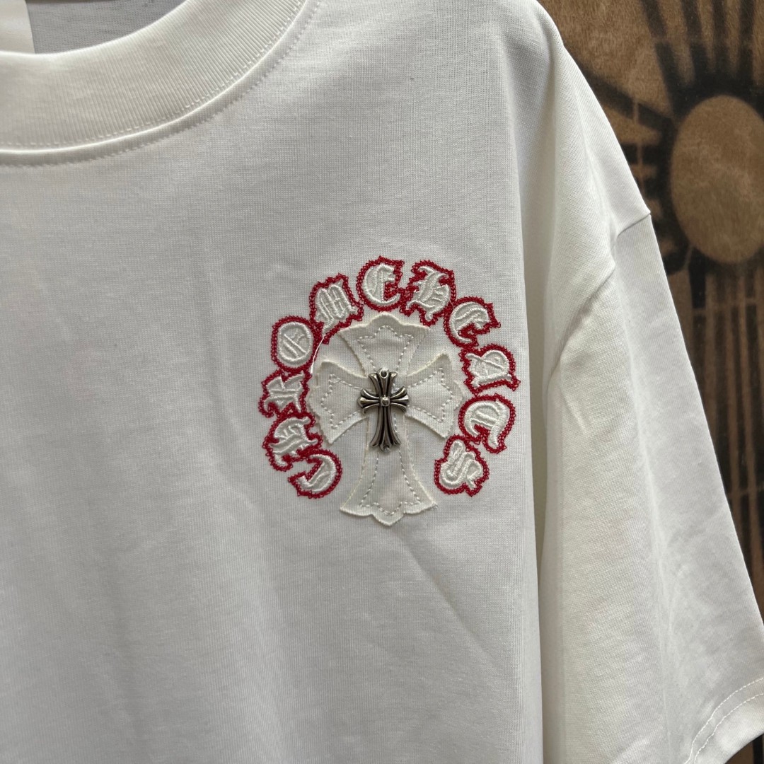 Chrome Hearts 克罗心 十字架绣花圆领短袖 T恤 白色 黑色 A0