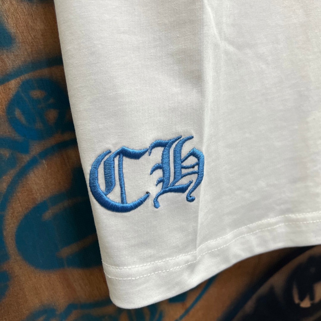 Chrome Hearts 克罗心 蓝色格纹马蹄绣花圆领短袖 T恤 白色 A0