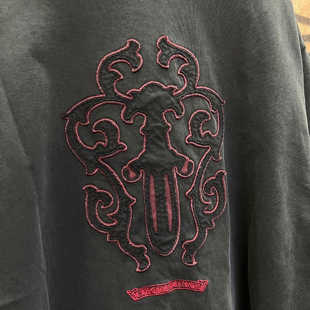 Chrome Hearts 克罗心 做旧红色宝剑绣花圆领短袖 T恤 灰色 黑色 A0