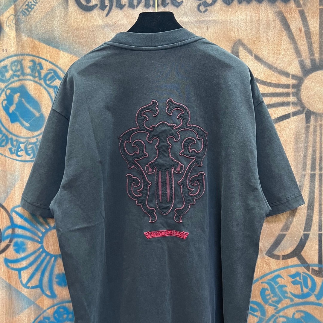 Chrome Hearts 克罗心 做旧红色宝剑绣花圆领短袖 T恤 灰色 黑色 A0