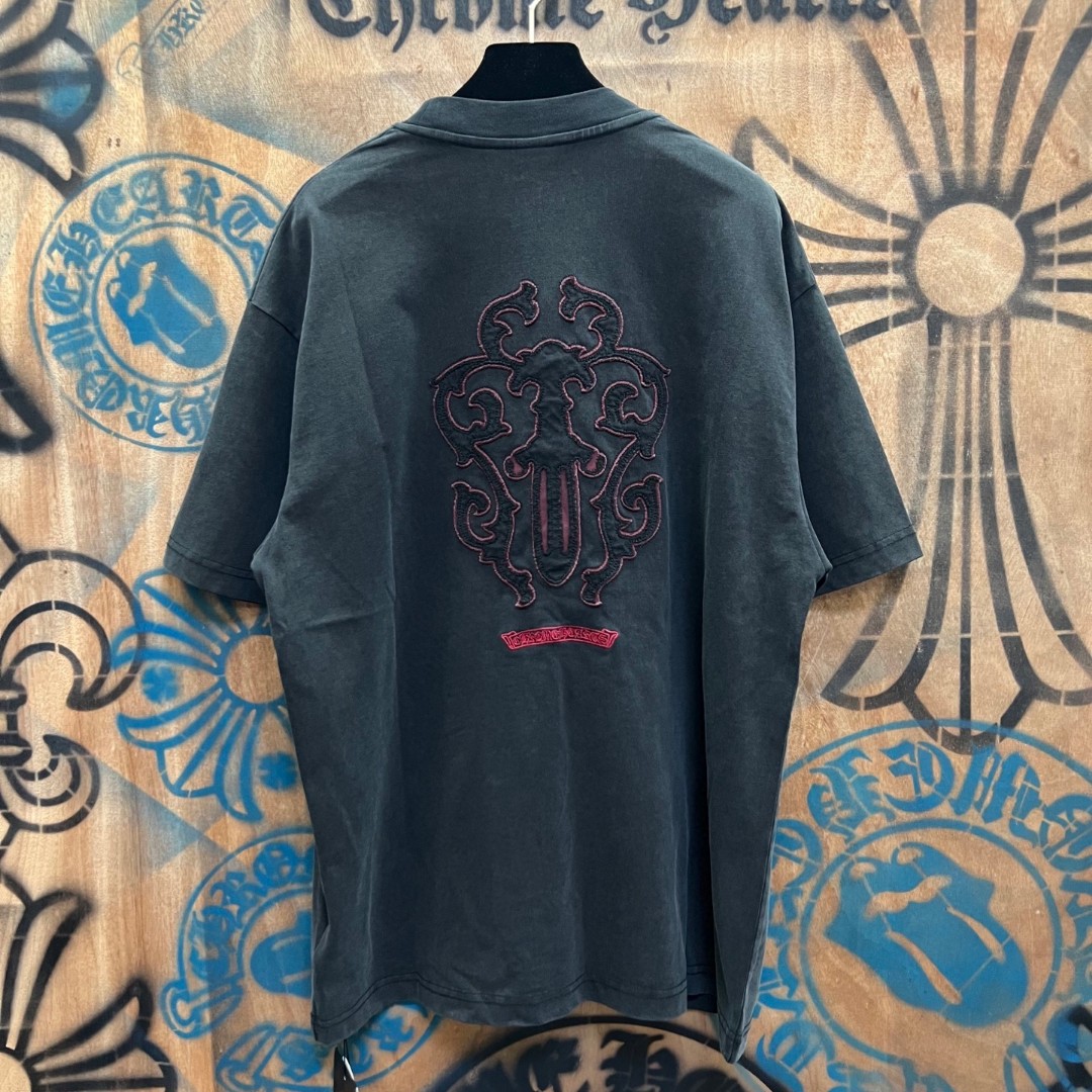 Chrome Hearts 克罗心 做旧红色宝剑绣花圆领短袖 T恤 灰色 黑色 A0