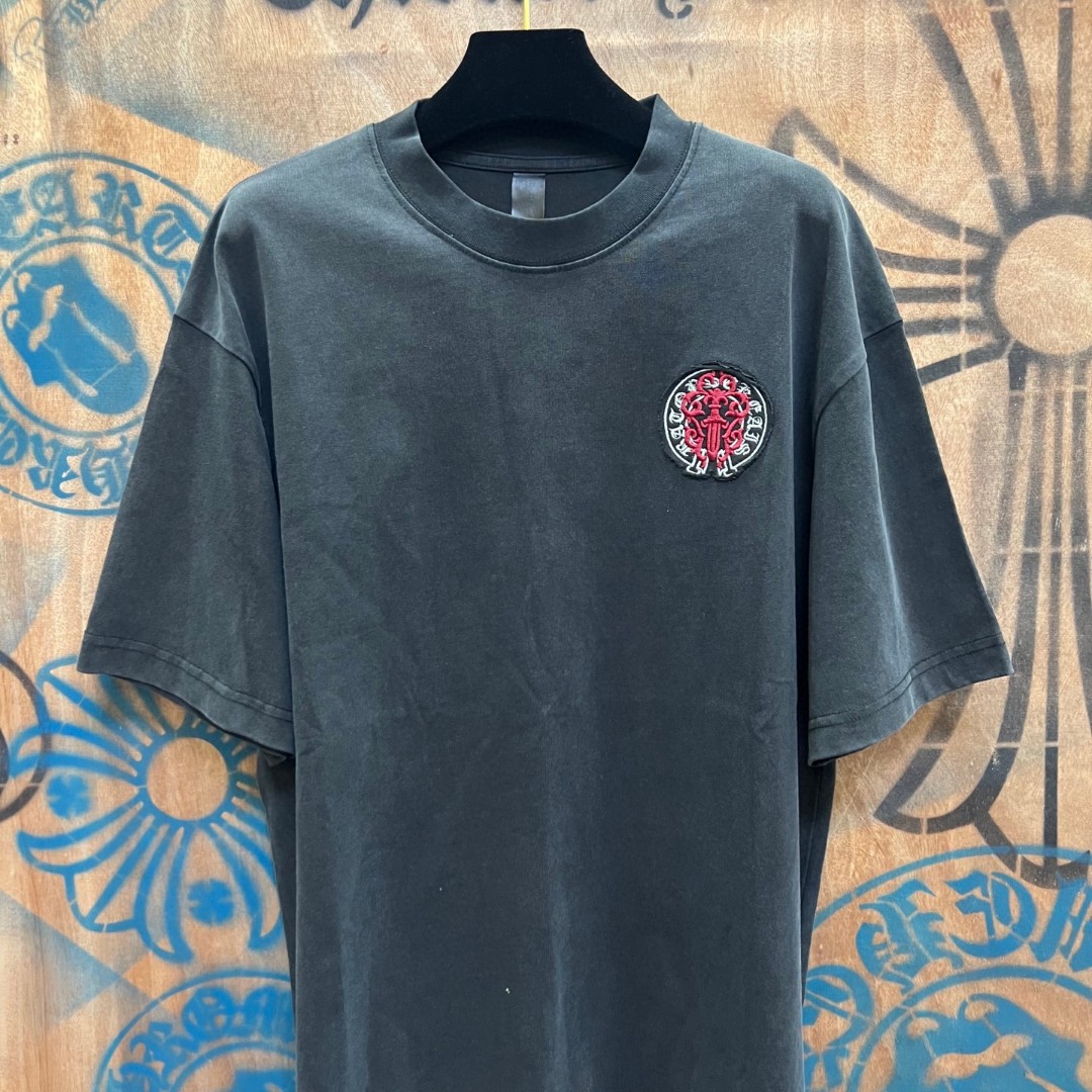 Chrome Hearts 克罗心 做旧红色宝剑绣花圆领短袖 T恤 灰色 黑色 A0