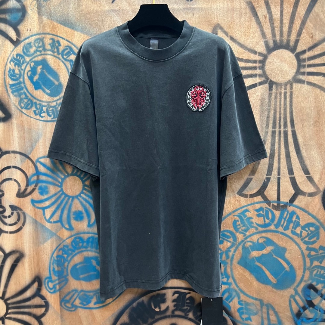 Chrome Hearts 克罗心 做旧红色宝剑绣花圆领短袖 T恤 灰色 黑色 A0