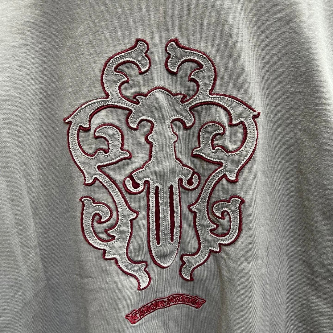 Chrome Hearts 克罗心 做旧红色宝剑绣花圆领短袖 T恤 灰色 黑色 A0