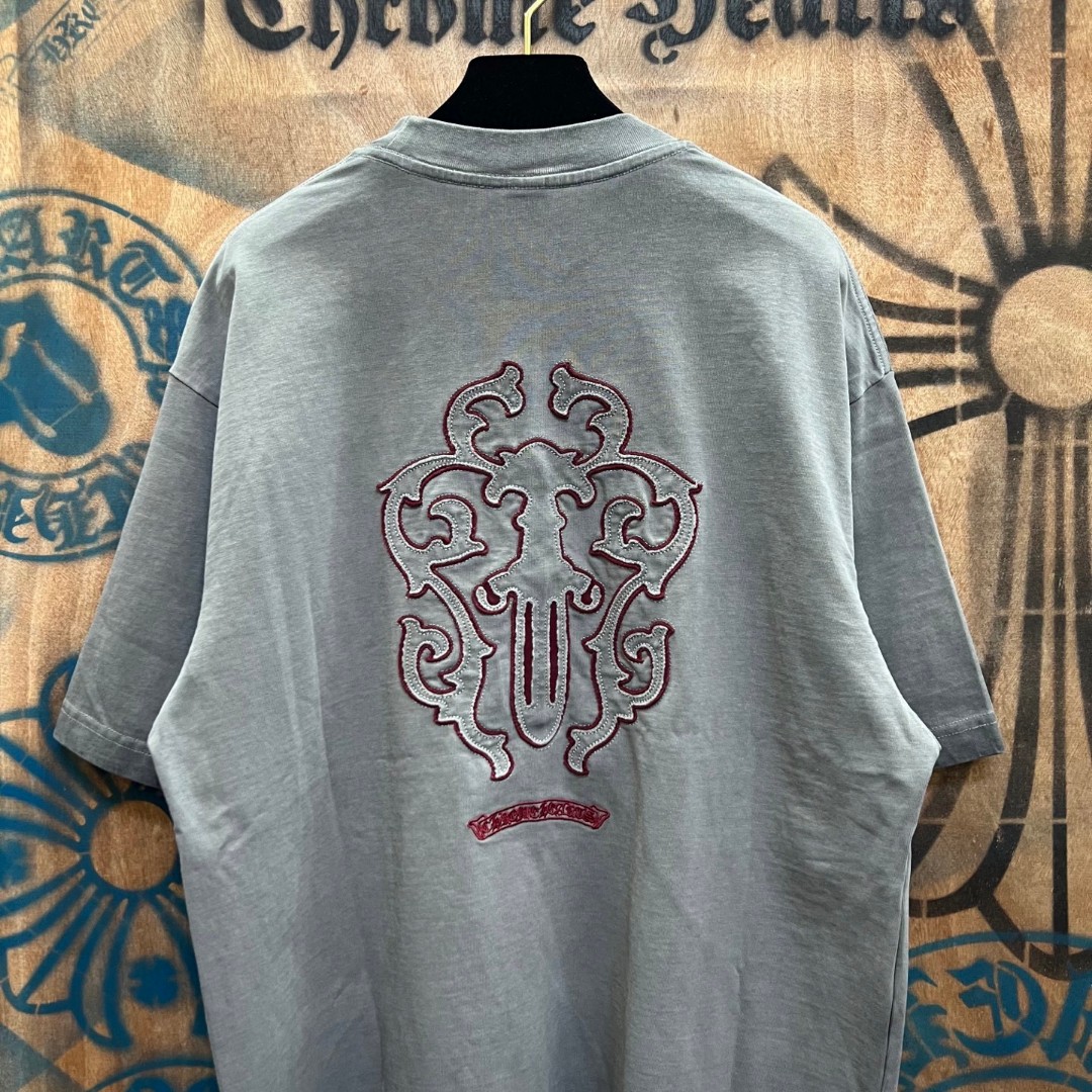 Chrome Hearts 克罗心 做旧红色宝剑绣花圆领短袖 T恤 灰色 黑色 A0