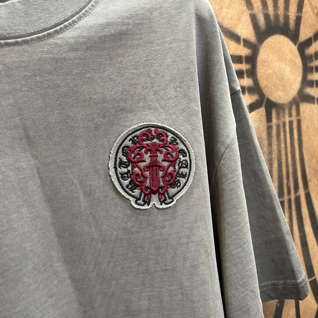 Chrome Hearts 克罗心 做旧红色宝剑绣花圆领短袖 T恤 灰色 黑色 A0
