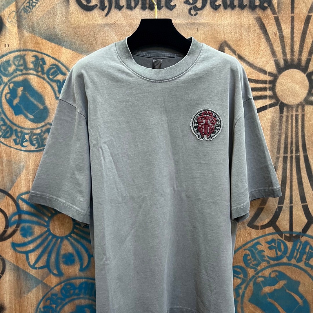 Chrome Hearts 克罗心 做旧红色宝剑绣花圆领短袖 T恤 灰色 黑色 A0