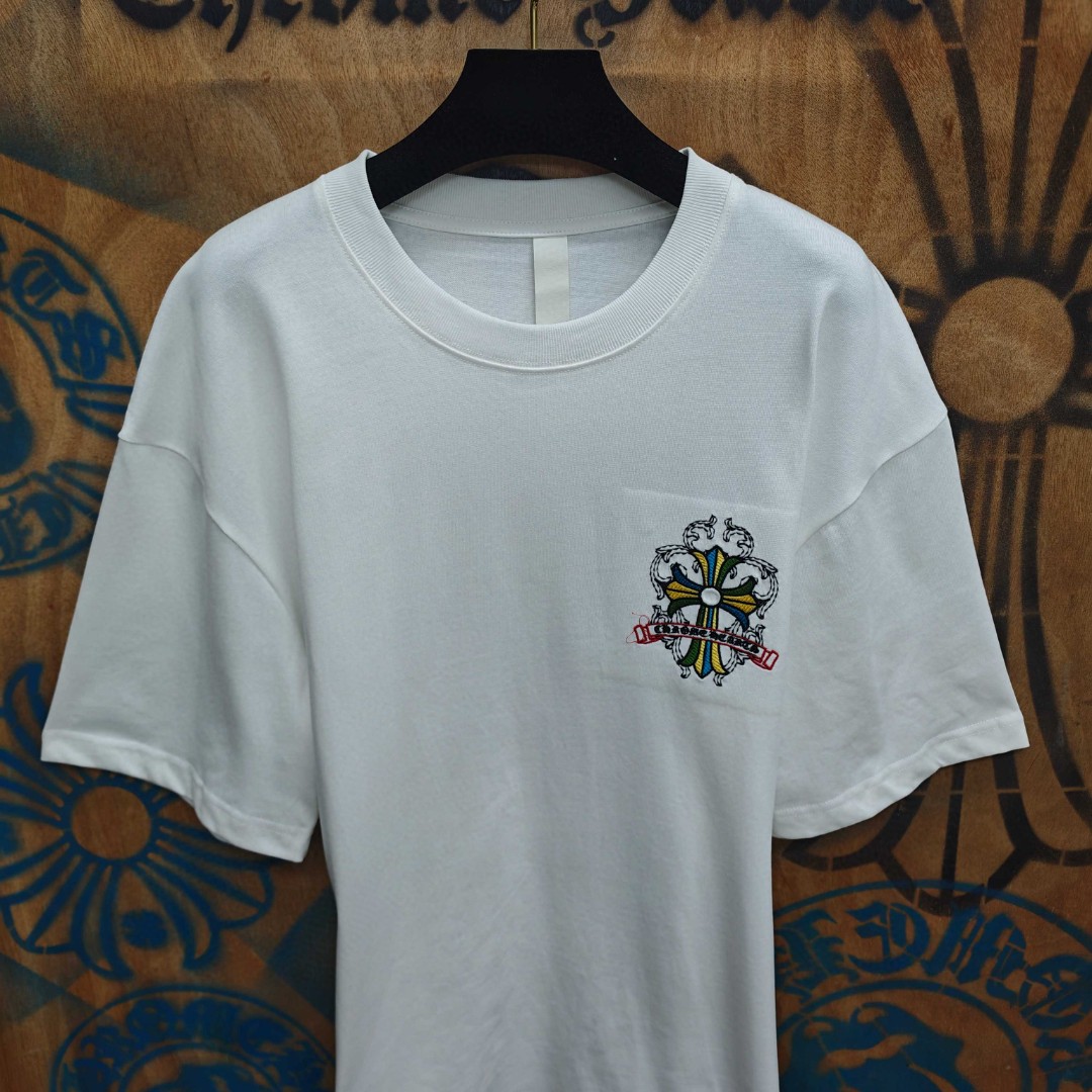 Chrome Hearts 克罗心 彩色十字架梵文绣花圆领短袖 T恤 白色 黑色 A0