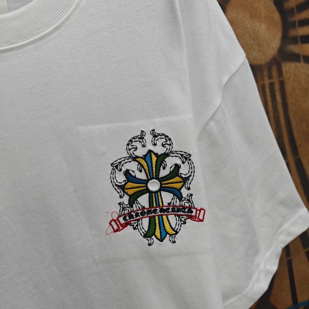 Chrome Hearts 克罗心 彩色十字架梵文绣花圆领短袖 T恤 白色 黑色 A0
