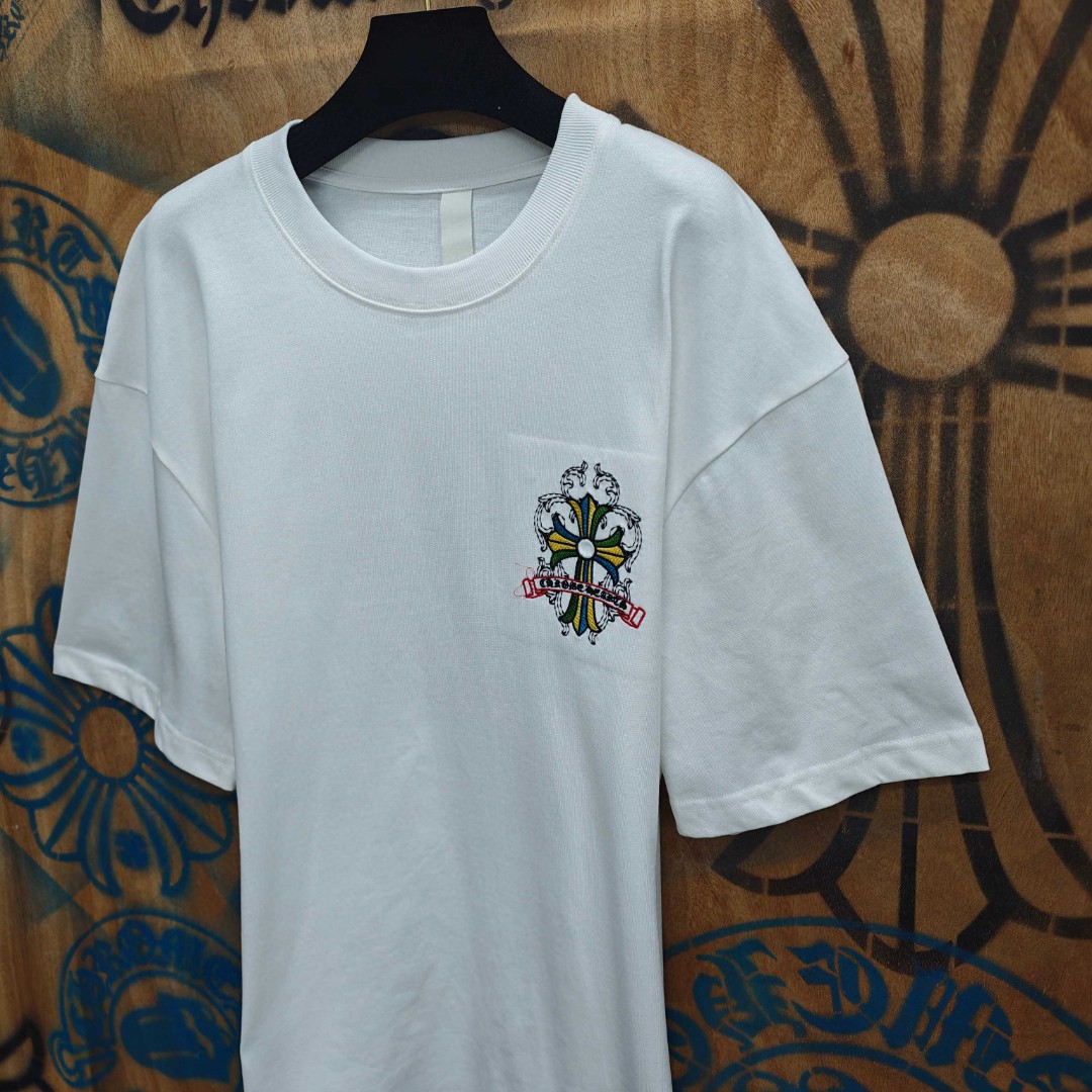 Chrome Hearts 克罗心 彩色十字架梵文绣花圆领短袖 T恤 白色 黑色 A0