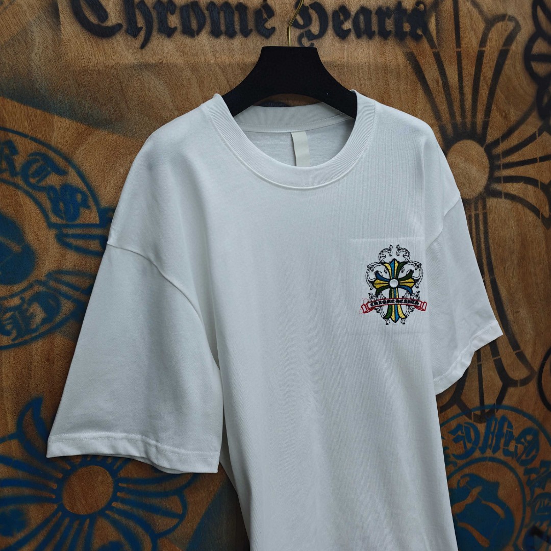 Chrome Hearts 克罗心 彩色十字架梵文绣花圆领短袖 T恤 白色 黑色 A0