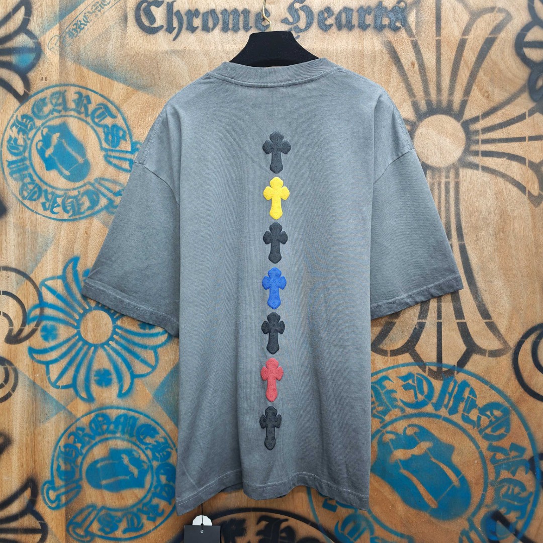 Chrome Hearts 克罗心 彩色十字架发泡印花圆领短袖 T恤 灰色 A0