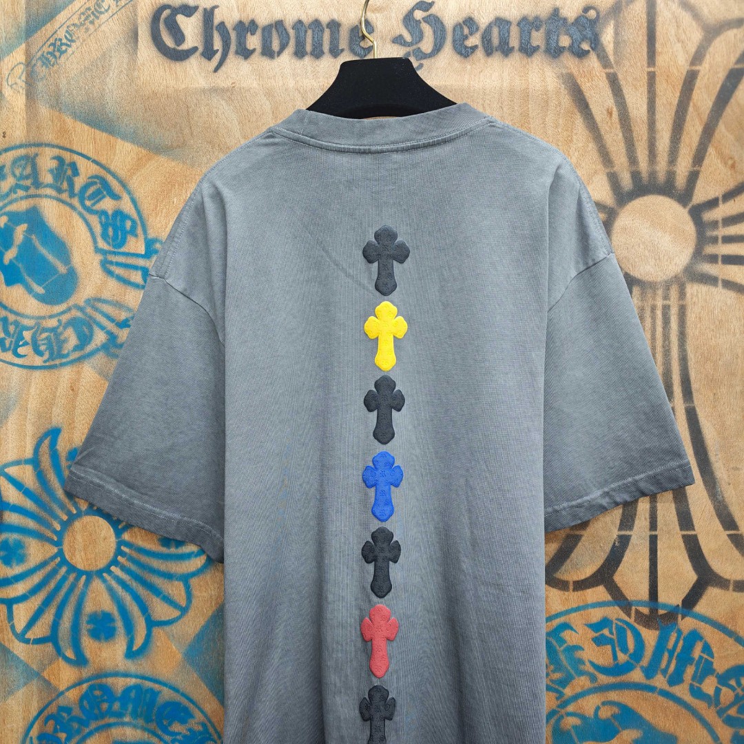 Chrome Hearts 克罗心 彩色十字架发泡印花圆领短袖 T恤 灰色 A0
