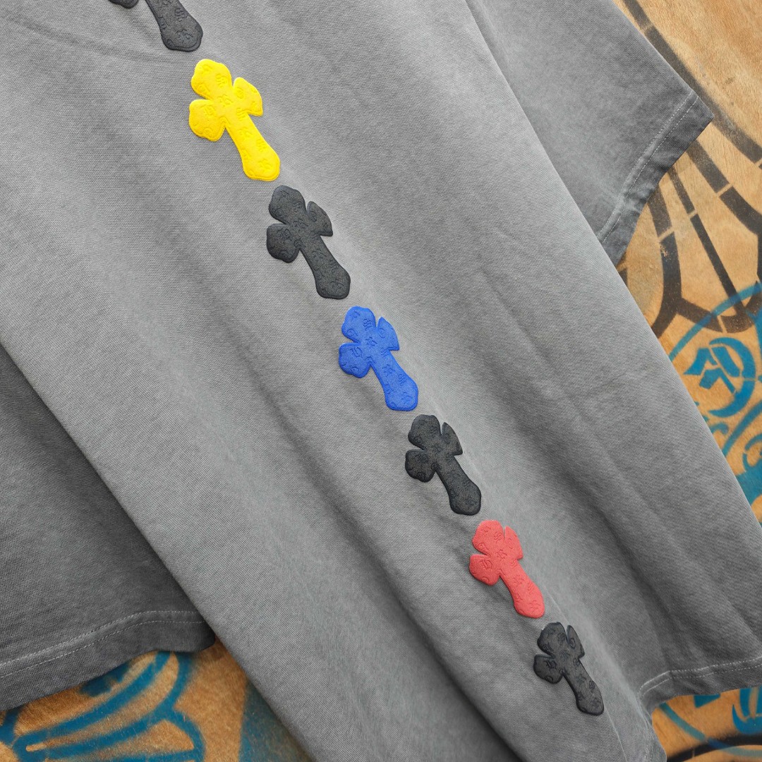 Chrome Hearts 克罗心 彩色十字架发泡印花圆领短袖 T恤 灰色 A0