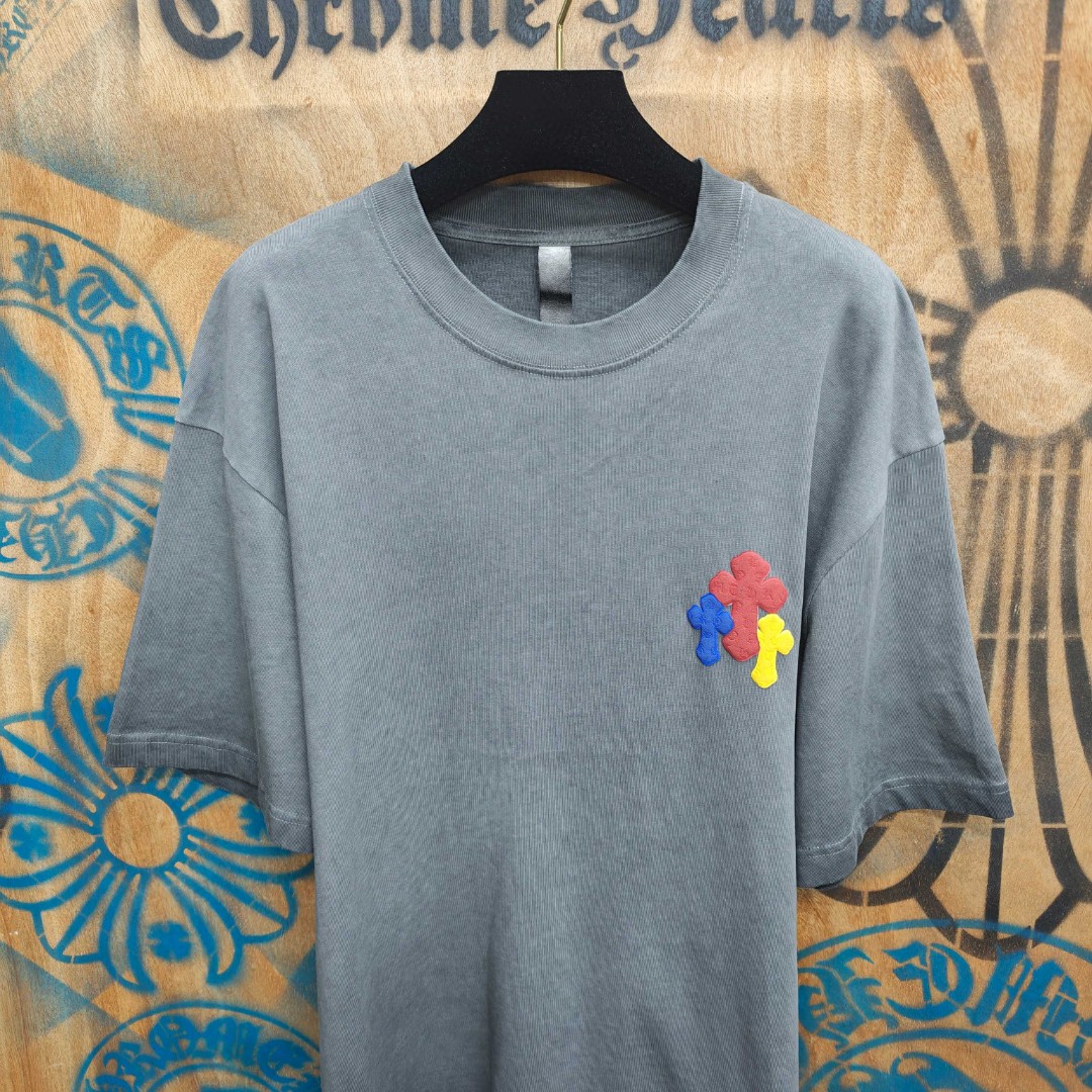 Chrome Hearts 克罗心 彩色十字架发泡印花圆领短袖 T恤 灰色 A0