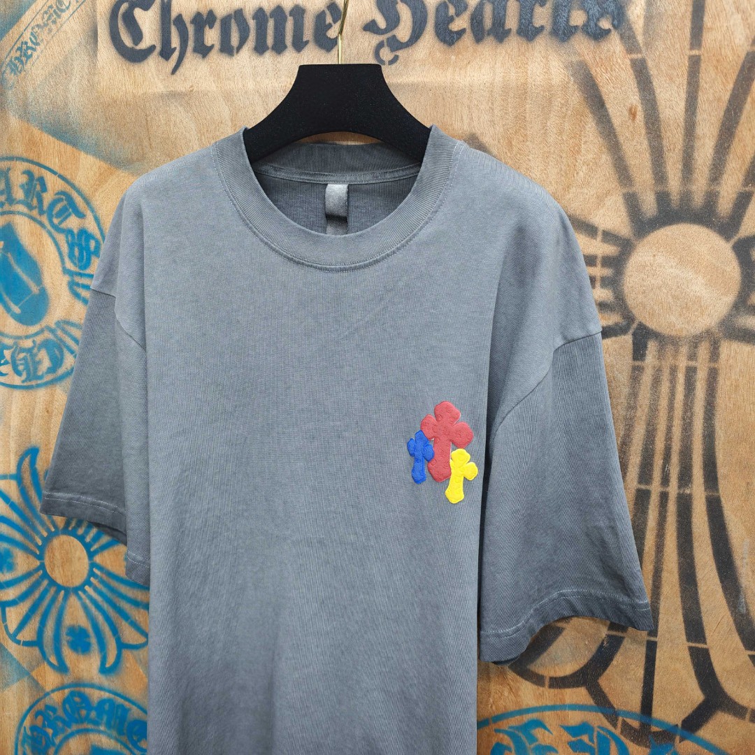 Chrome Hearts 克罗心 彩色十字架发泡印花圆领短袖 T恤 灰色 A0