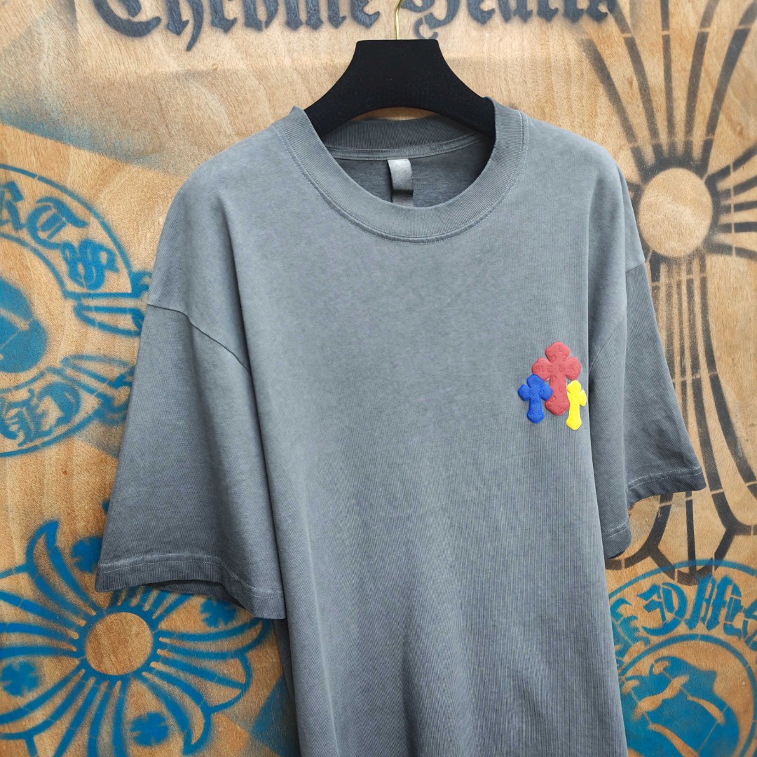 Chrome Hearts 克罗心 彩色十字架发泡印花圆领短袖 T恤 灰色 A0