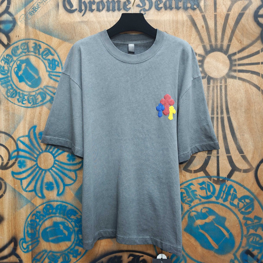 Chrome Hearts 克罗心 彩色十字架发泡印花圆领短袖 T恤 灰色 A0