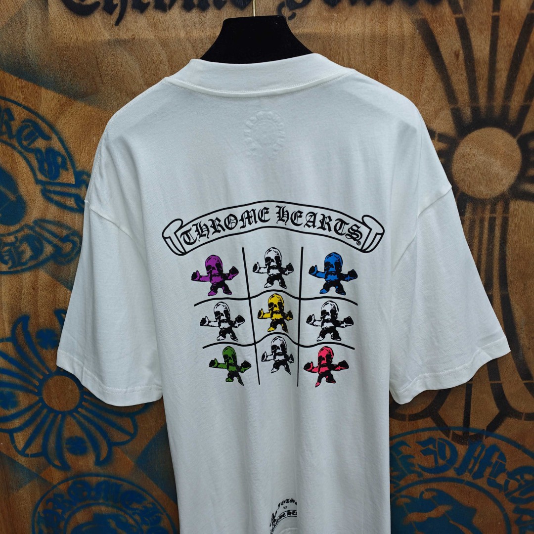 Chrome Hearts 克罗心 彩色骷颅头印花圆领短袖 T恤 白色 A0
