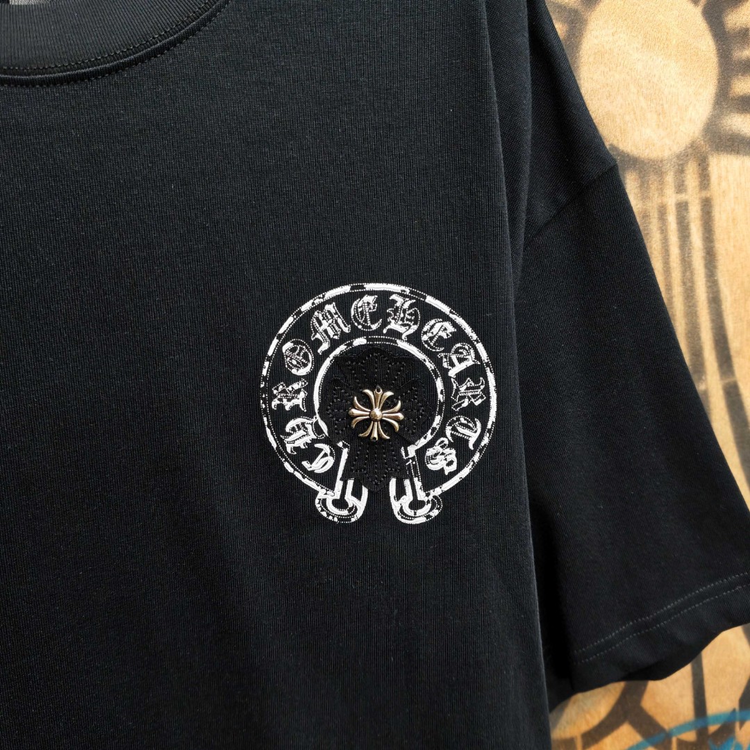 Chrome Hearts 克罗心 马蹄十字架绣花圆领短袖 T恤 黑色 A0