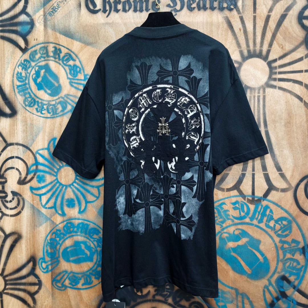 Chrome Hearts 克罗心 马蹄十字架绣花圆领短袖 T恤 黑色 A0