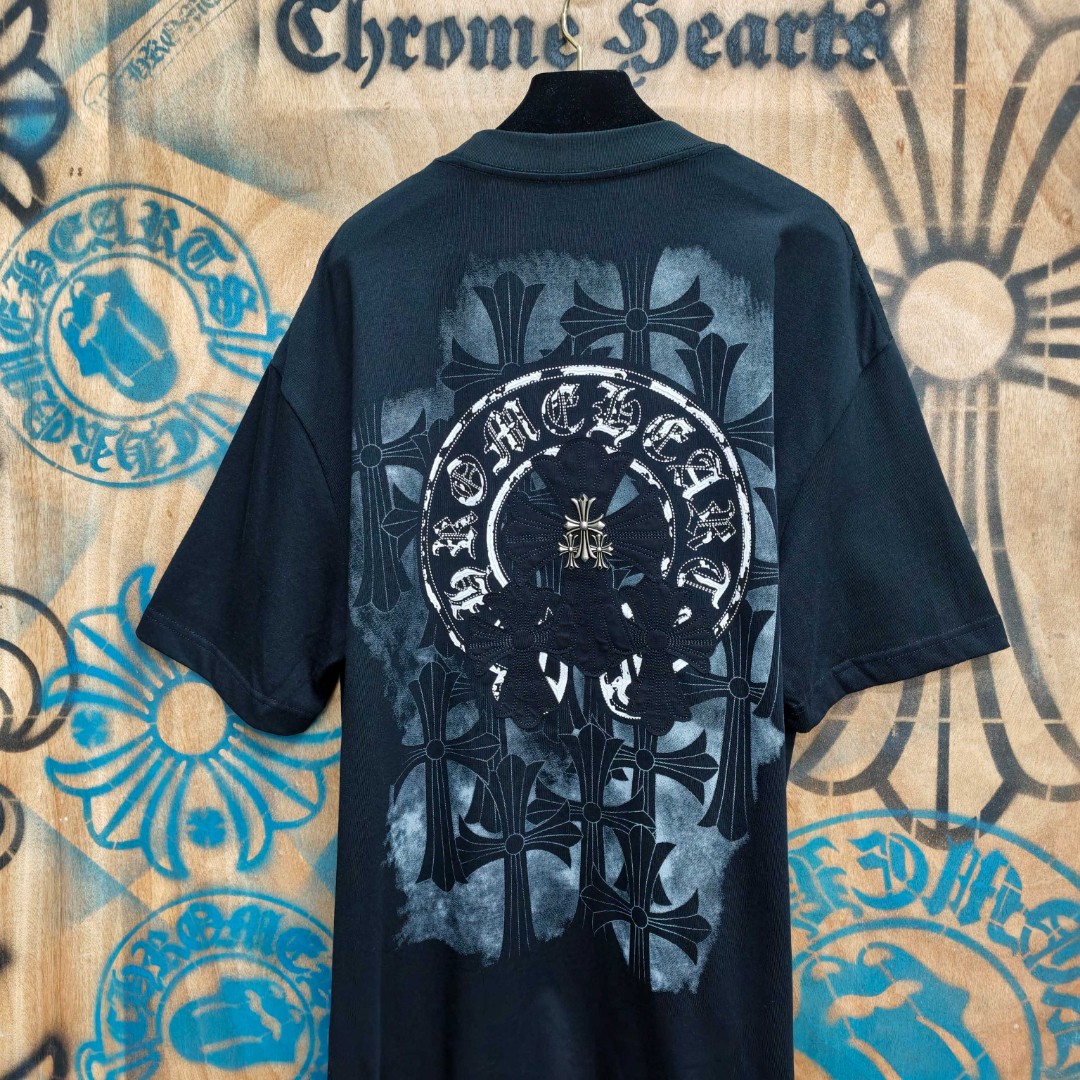 Chrome Hearts 克罗心 马蹄十字架绣花圆领短袖 T恤 黑色 A0