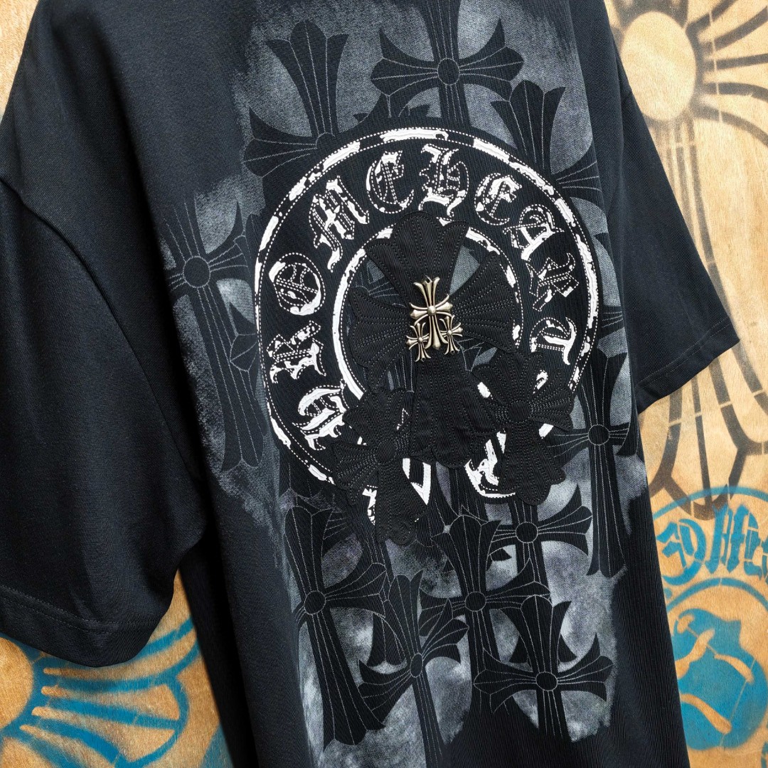 Chrome Hearts 克罗心 马蹄十字架绣花圆领短袖 T恤 黑色 A0