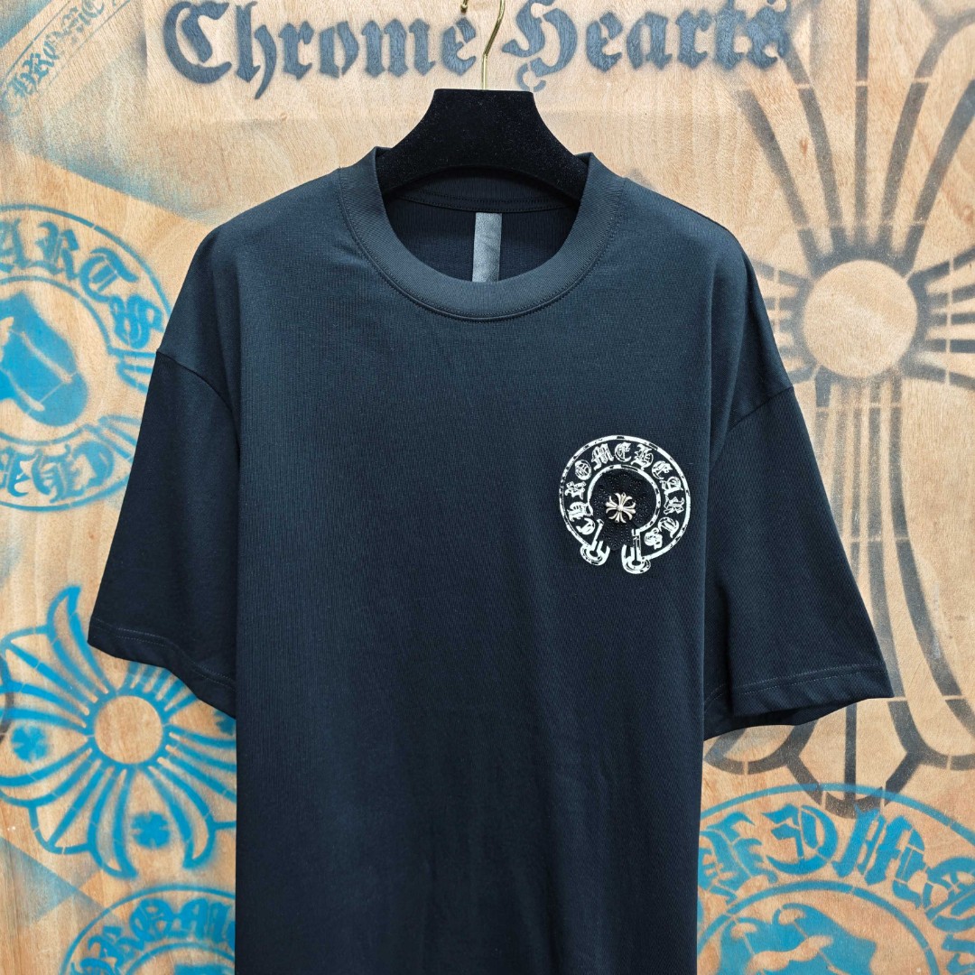 Chrome Hearts 克罗心 马蹄十字架绣花圆领短袖 T恤 黑色 A0