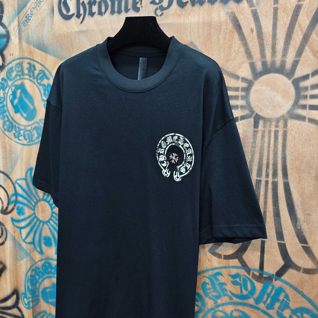 Chrome Hearts 克罗心 马蹄十字架绣花圆领短袖 T恤 黑色 A0