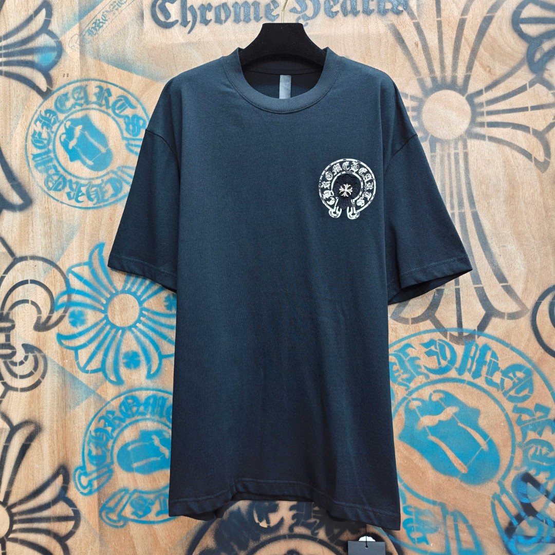 Chrome Hearts 克罗心 马蹄十字架绣花圆领短袖 T恤 黑色 A0