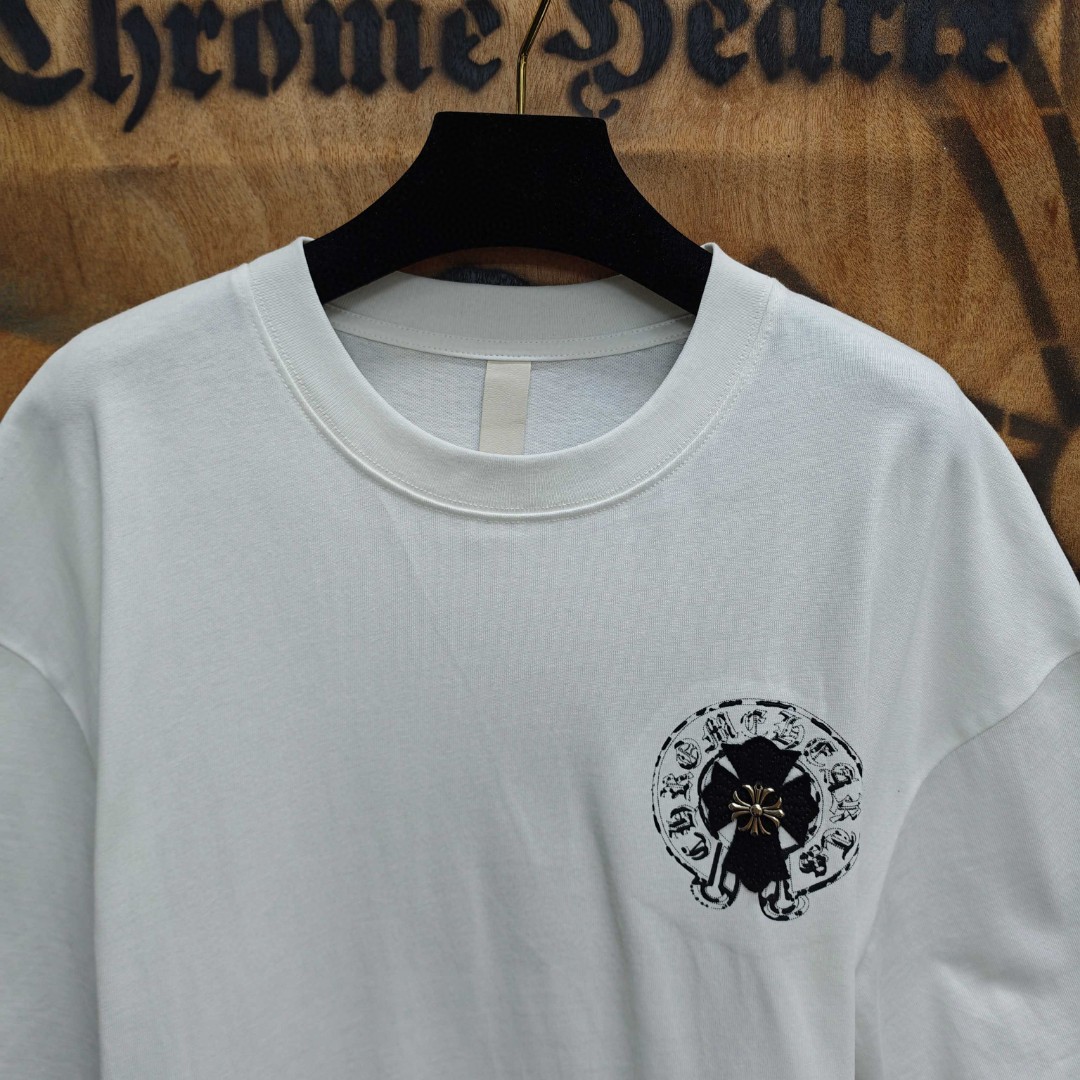 Chrome Hearts 克罗心 黑色马蹄十字架绣花圆领短袖 T恤 白色 A0