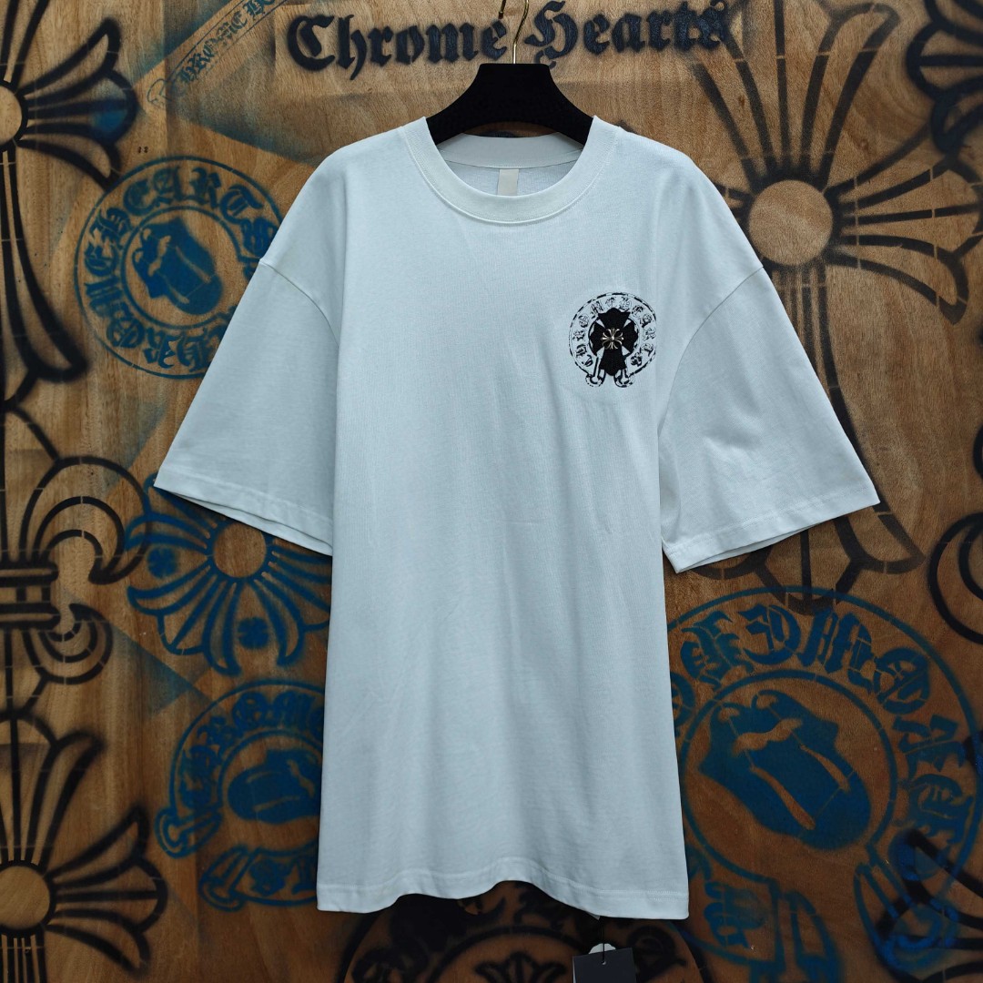 Chrome Hearts 克罗心 黑色马蹄十字架绣花圆领短袖 T恤 白色 A0