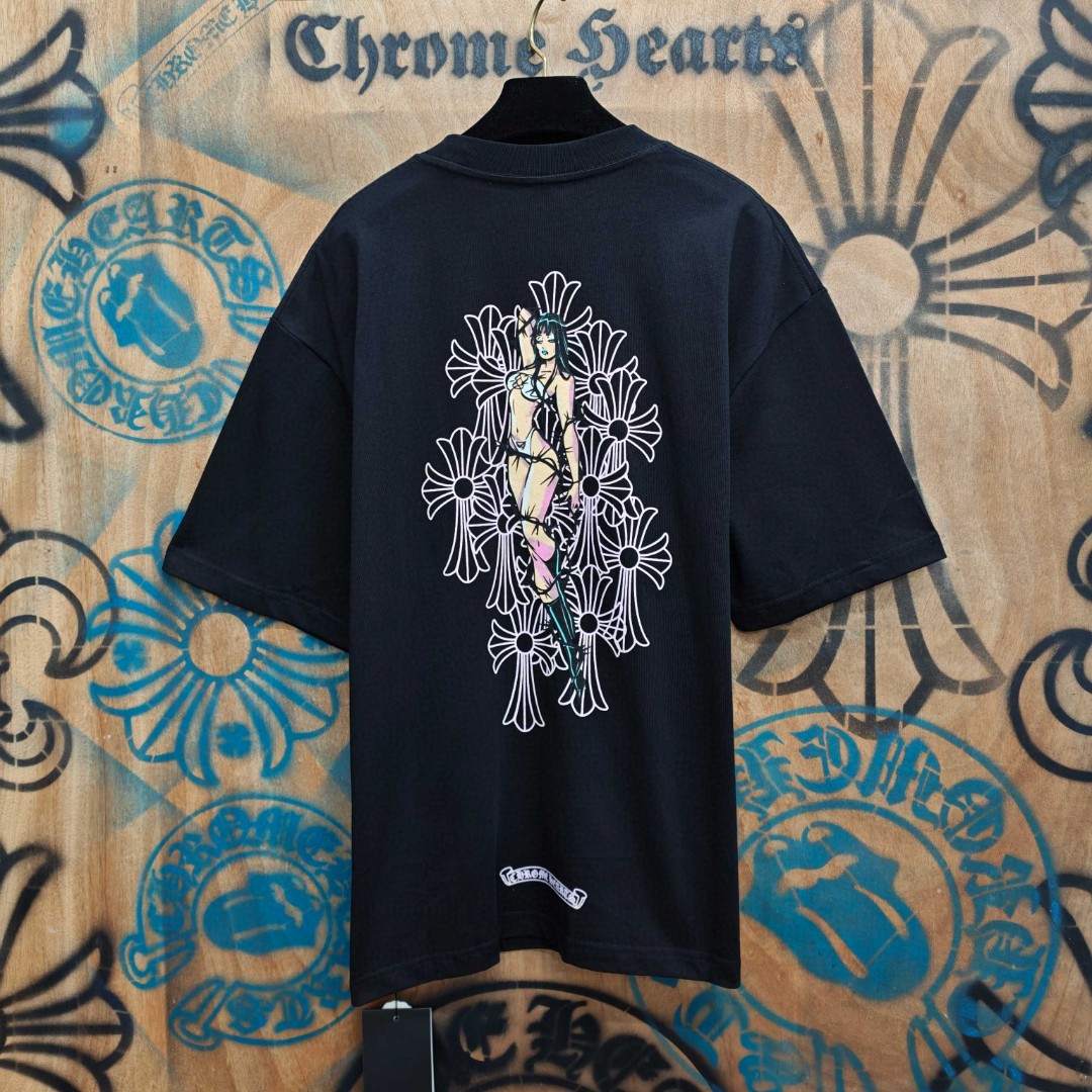 [Copy]Chrome Hearts 克罗心 彩色泼墨马蹄印花圆领短袖 T恤 白色 黑色 A0