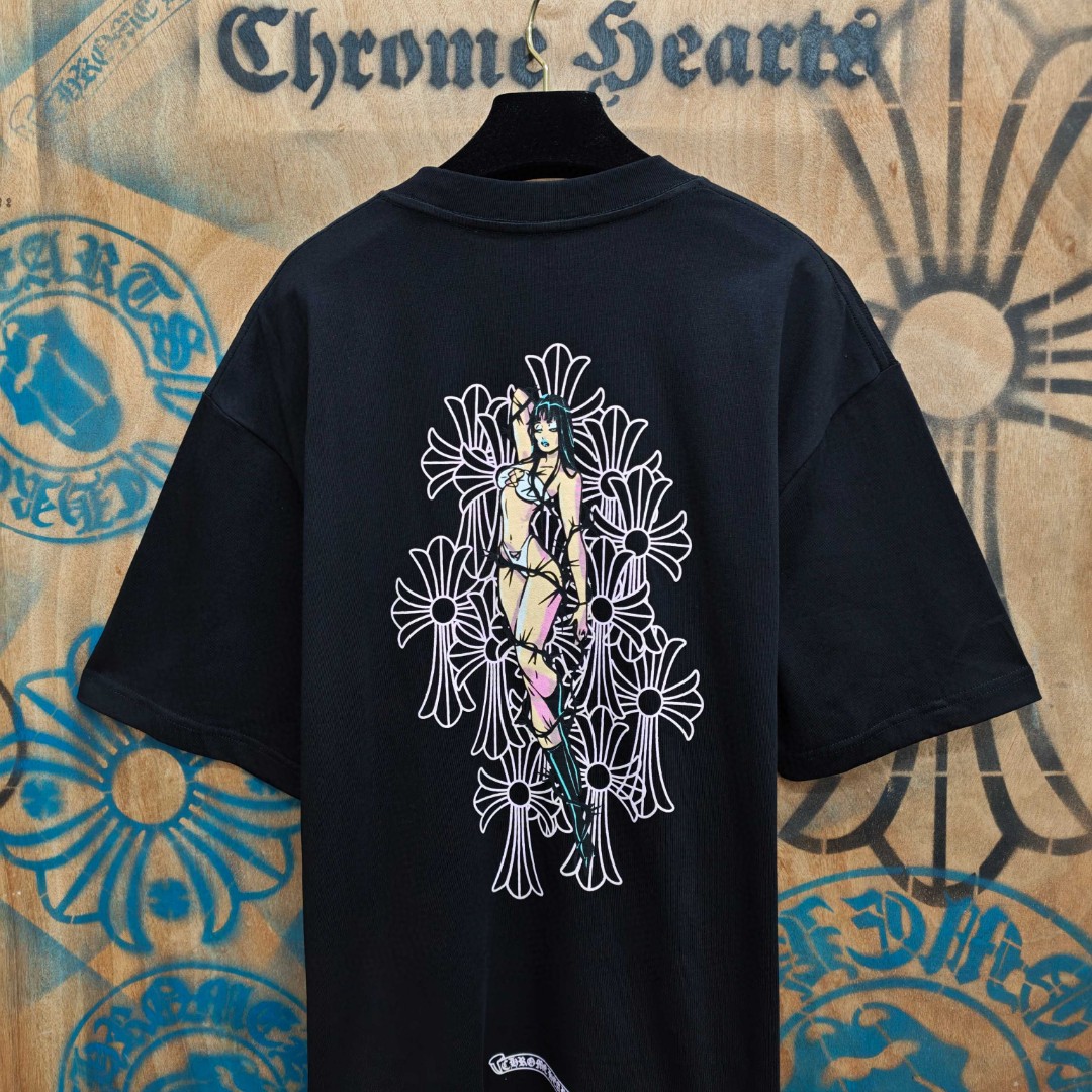 [Copy]Chrome Hearts 克罗心 彩色泼墨马蹄印花圆领短袖 T恤 白色 黑色 A0